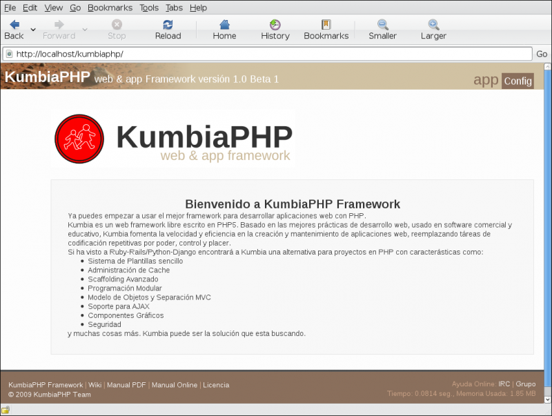 Pantala de Bienvenida de KumbiaPHP Framework